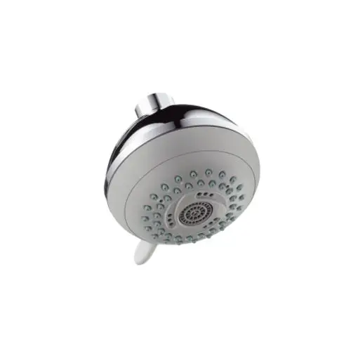 Kopfbrause in chromfarbener Optik mit mehreren Wasserstrahlarten von Hansgrohe. Die Dusche hat eine runde Form und zahlreiche Düsen für gleichmäßigen Wasserfluss.